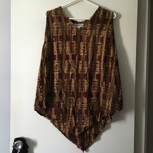 TIENDA HO Burgundy + Sienna Print Rayon Sleeveless Hand Made Top XL